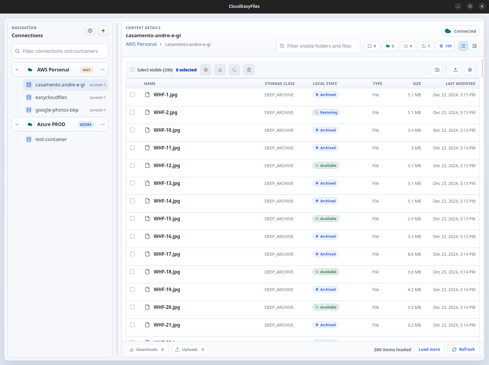 CloudEasyFiles explorer screen with breadcrumb navigation and file list